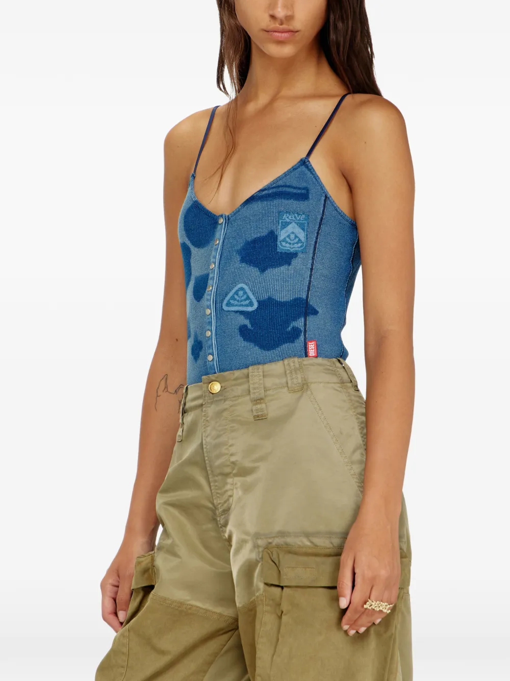 Diesel Geribbelde jersey body met schaduw-patch Blauw