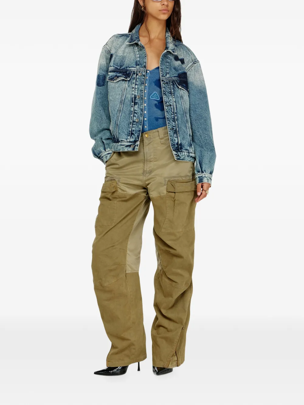 Diesel Geribbelde jersey body met schaduw-patch Blauw