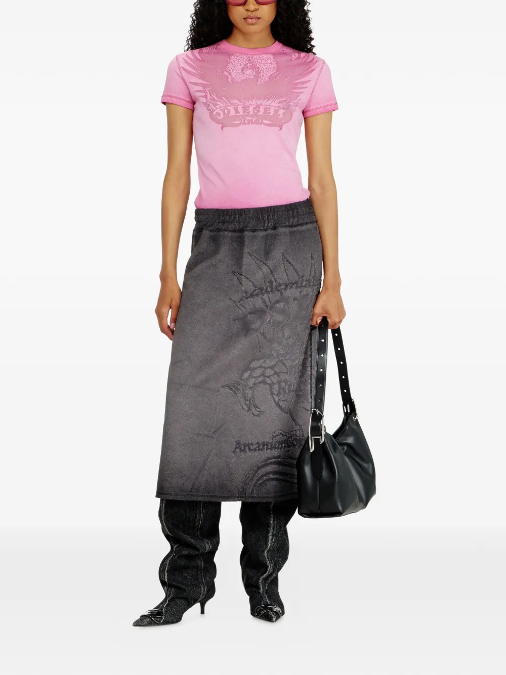 Diesel Dévoré-Phoenix katoenen T-shirt met stiksel Roze