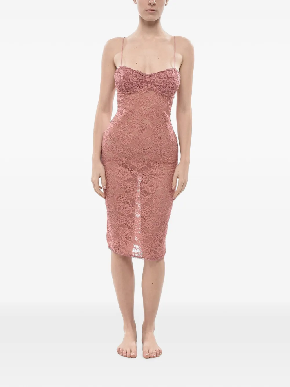Oséree lace-overlay fitted midi dress · L