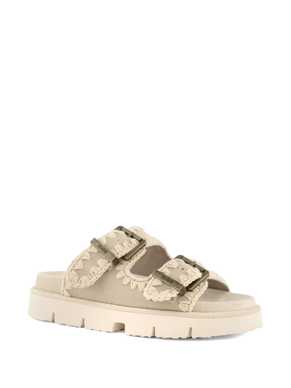 Mou Bio crochet-trim buckle-strap sandals Beige