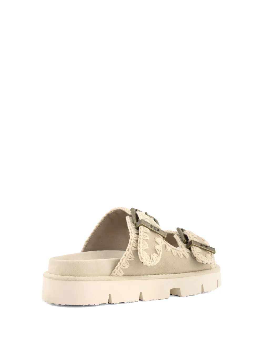 Mou Bio crochet-trim buckle-strap sandals Beige