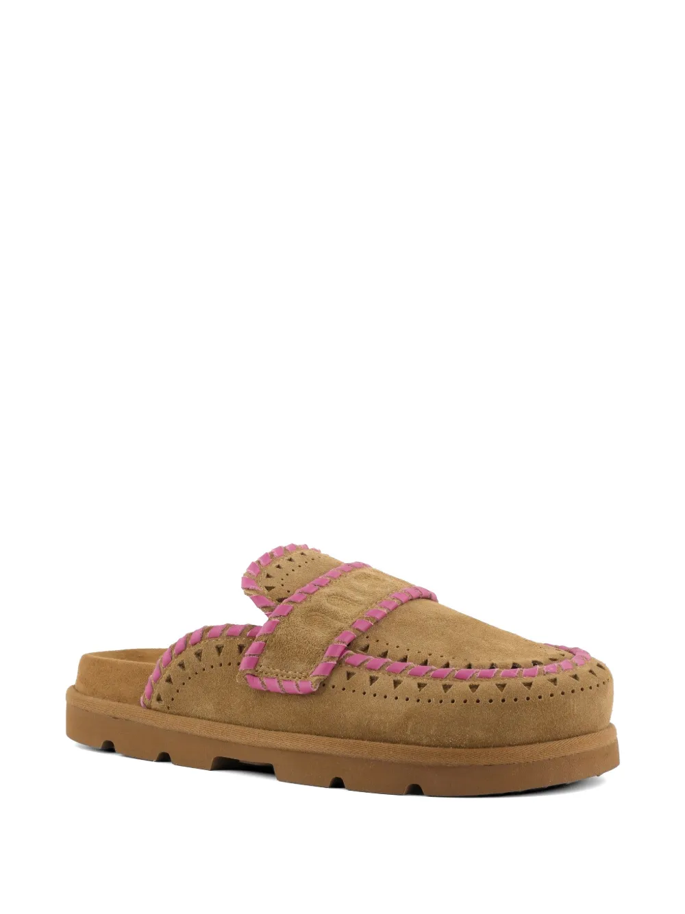 Mou whipstitch-trim perforated mules Beige