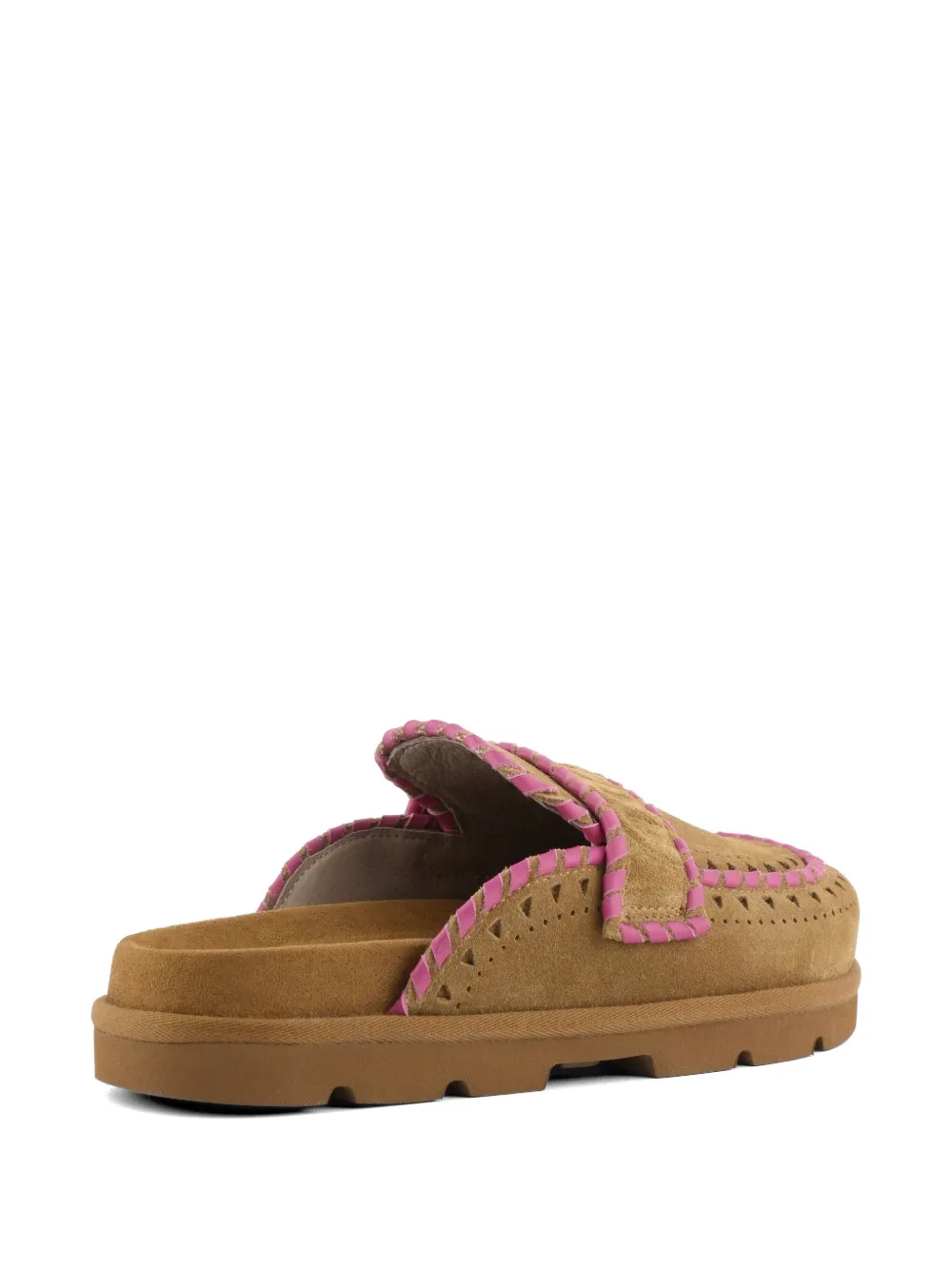 Mou whipstitch-trim perforated mules Beige