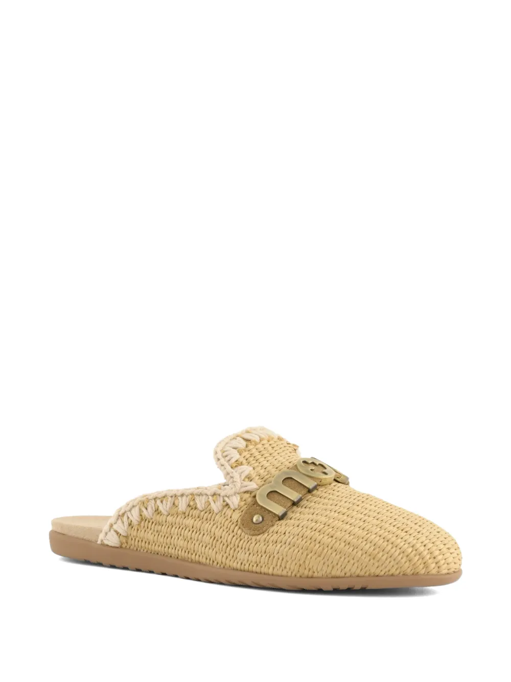 Mou logo-plaque woven mules Beige