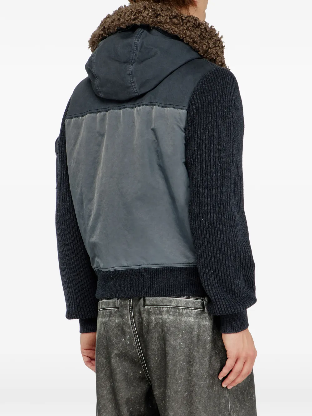 Diesel Gewatteerde jas met capuchon en gebreide mouwen Blauw