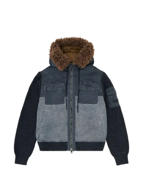 Diesel hooded padded jacket with knitted sleeves