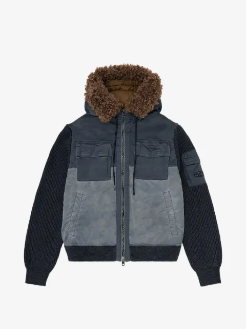 Diesel hooded padded jacket with knitted sleeves