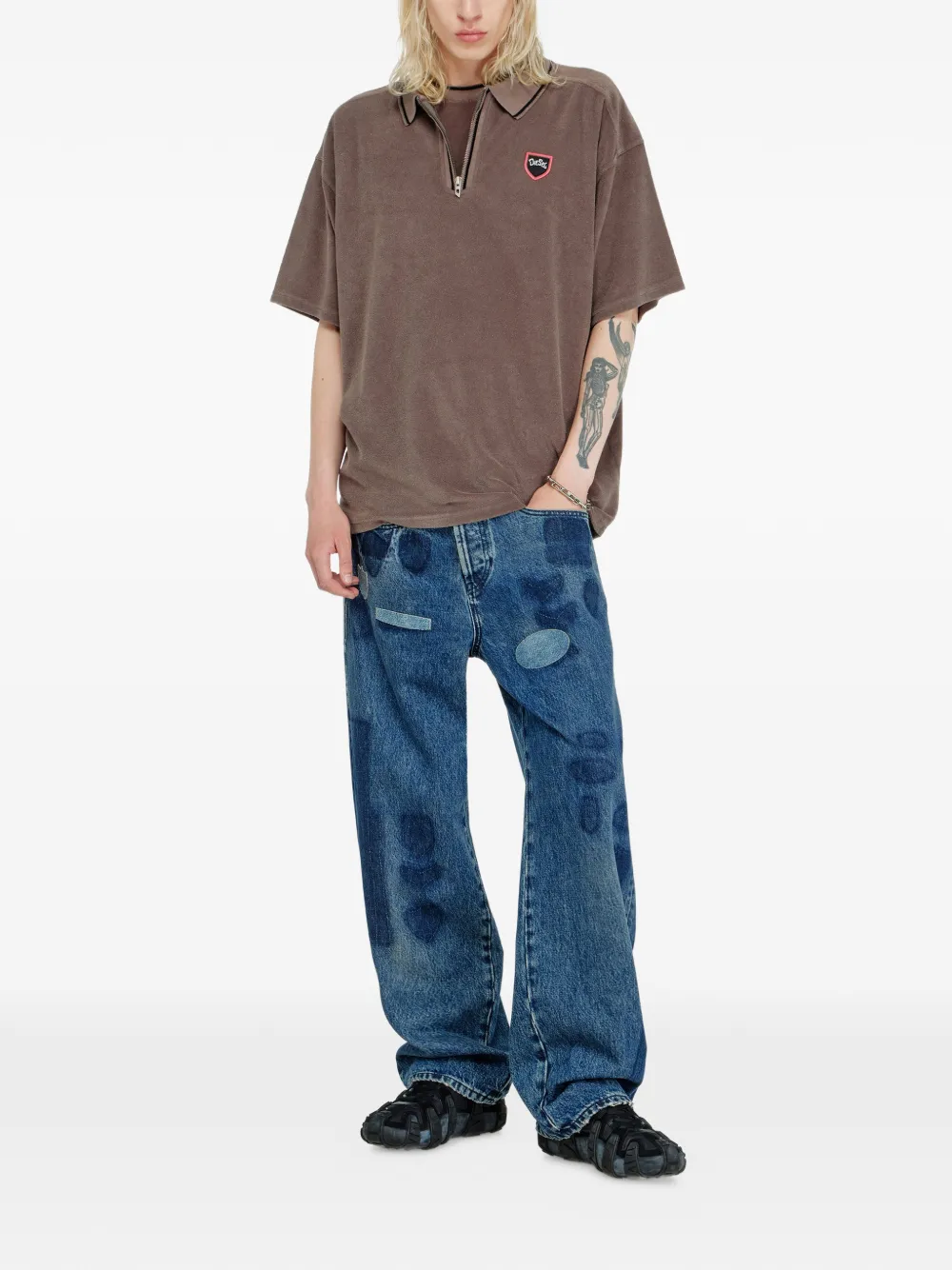 Diesel Chenille poloshirt met shield patch Bruin