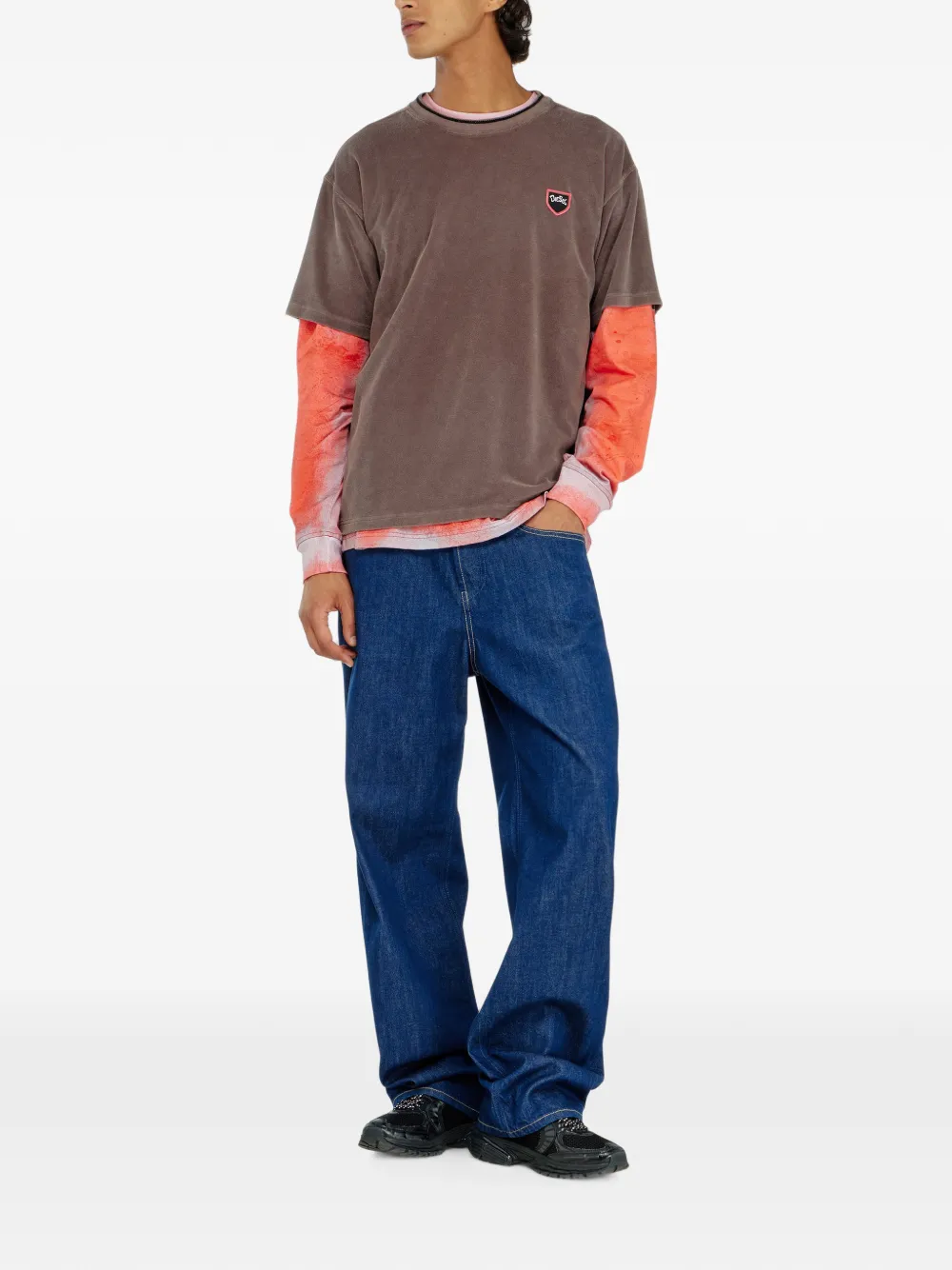 Diesel Chenille T-shirt met shield-patch Bruin