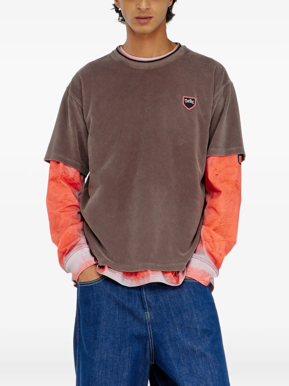 Diesel Chenille T-shirt met shield-patch Bruin