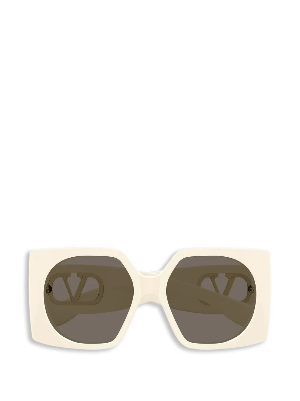 Valentino Garavani V-logo geometric-frame sunglasses - Nude