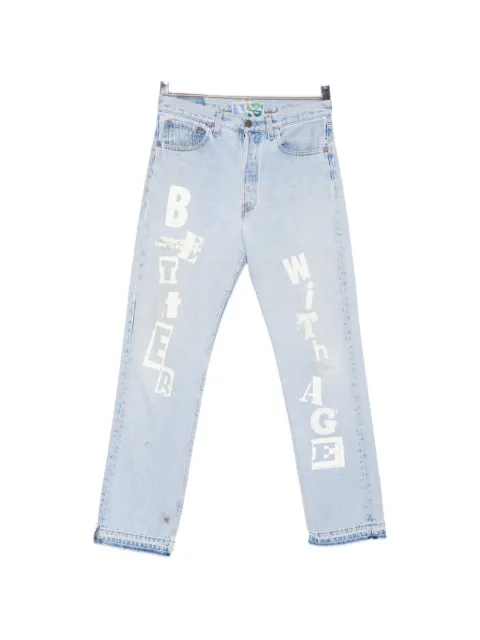 Better with Age  logo-print raw-cut jeans
