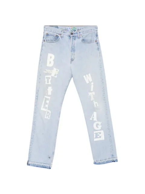 Better with Age  logo-print raw-cut jeans