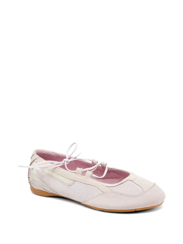 Diesel D-Mile lace-up Ballerina Flats In Leather And Mesh | Pink