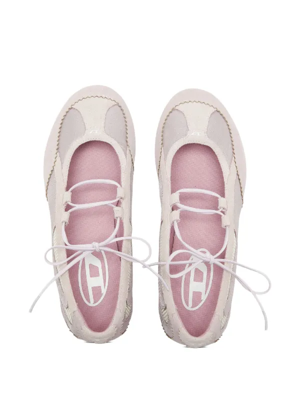 Diesel D-Mile lace-up Ballerina Flats In Leather And Mesh | Pink