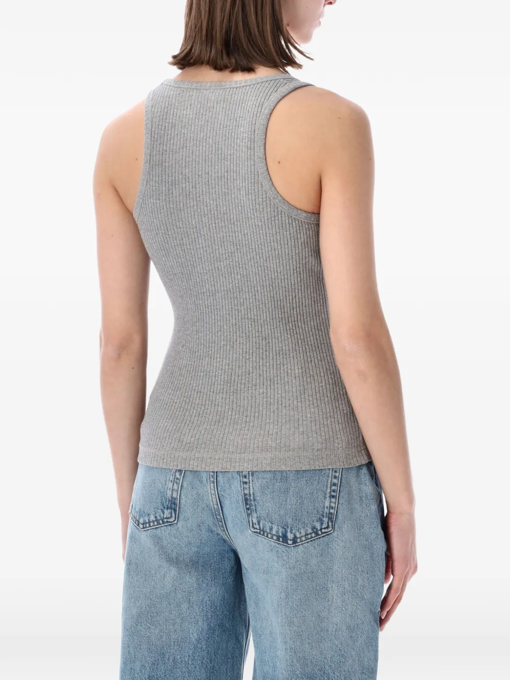 GANNI Ribgebreide tanktop met logo Grijs