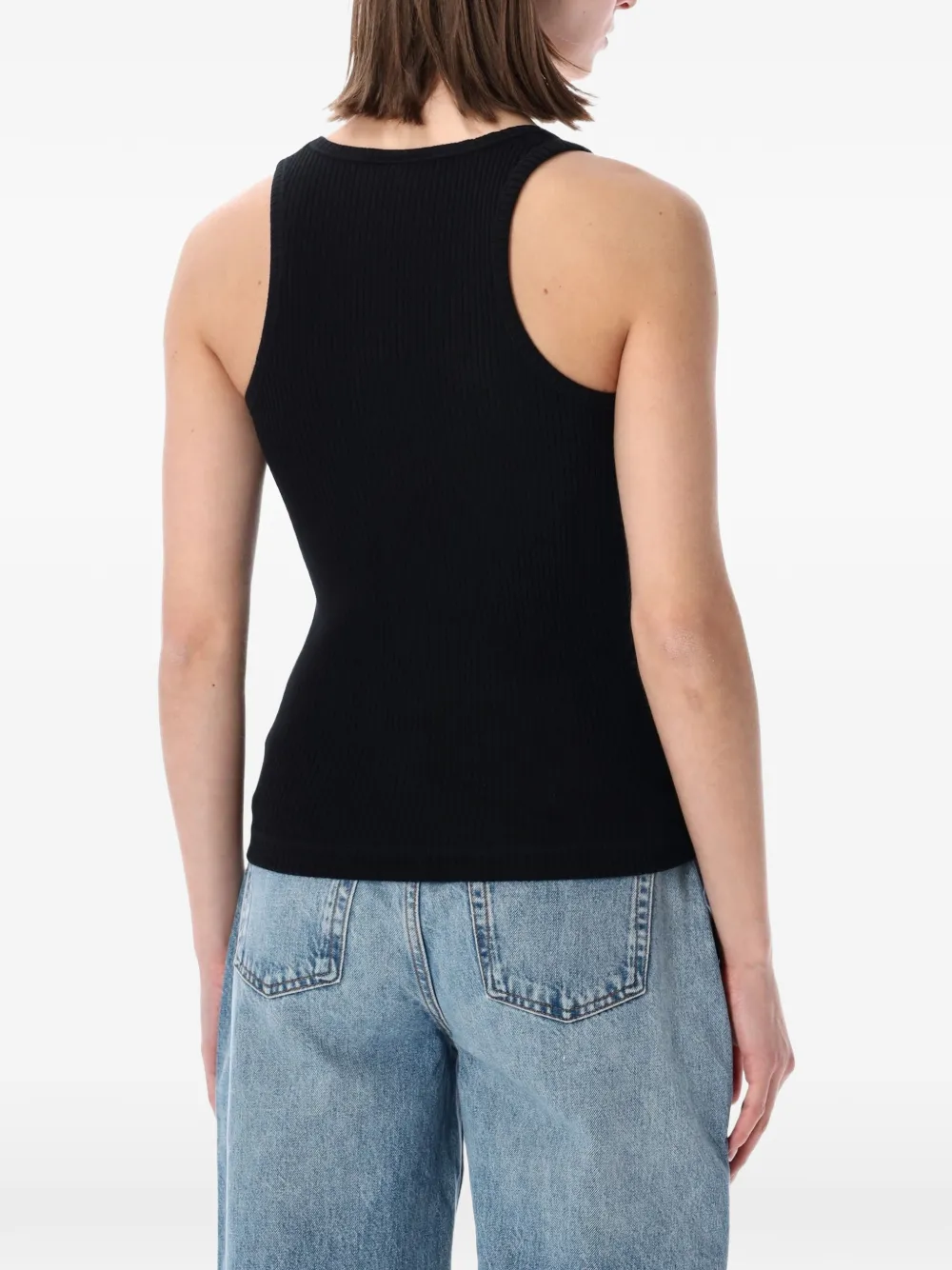 GANNI Ribgebreide tanktop met geborduurd logo Zwart