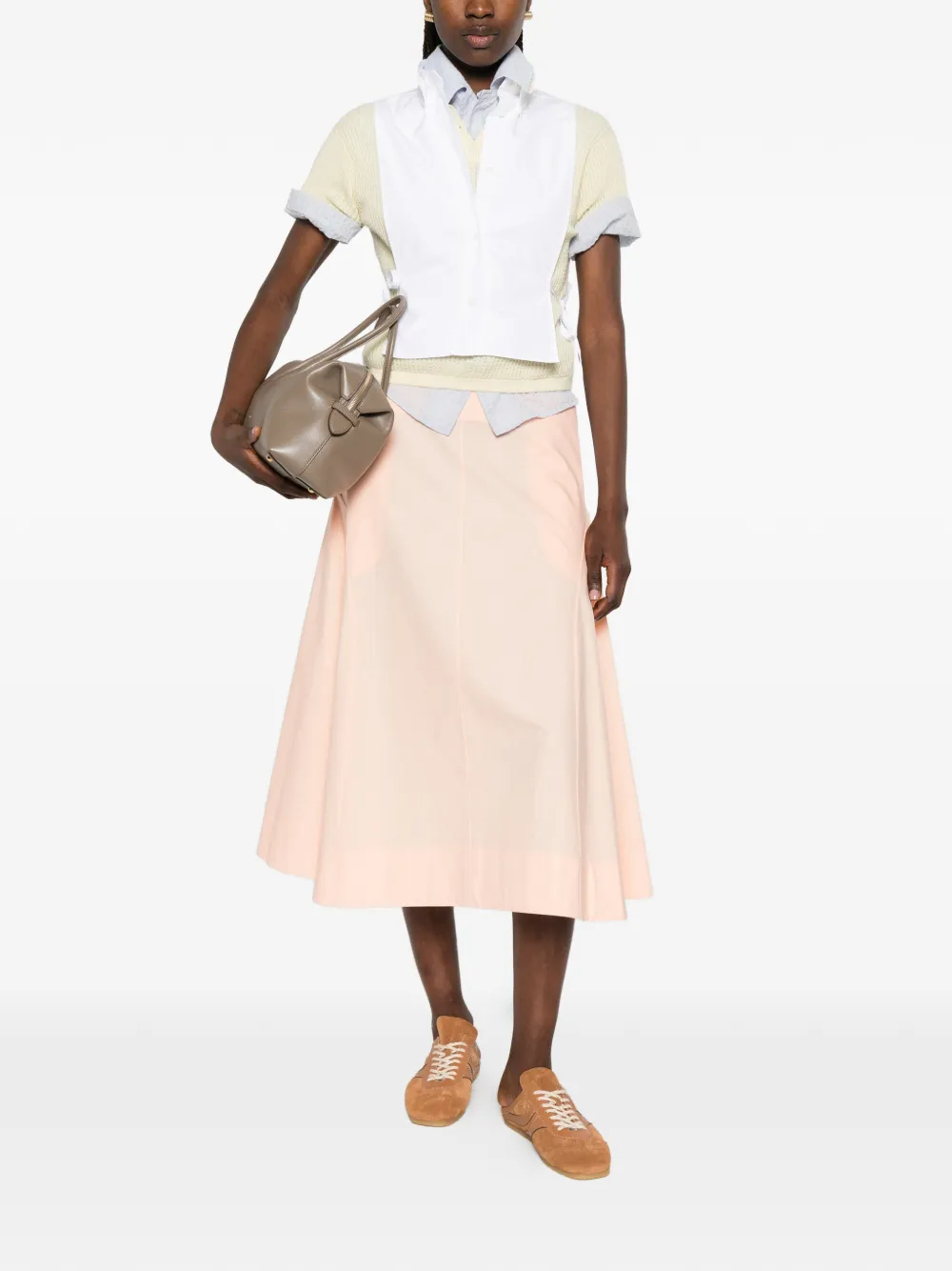 Miu Blouse met geborduurd logo en strik aan de zijkant Beige