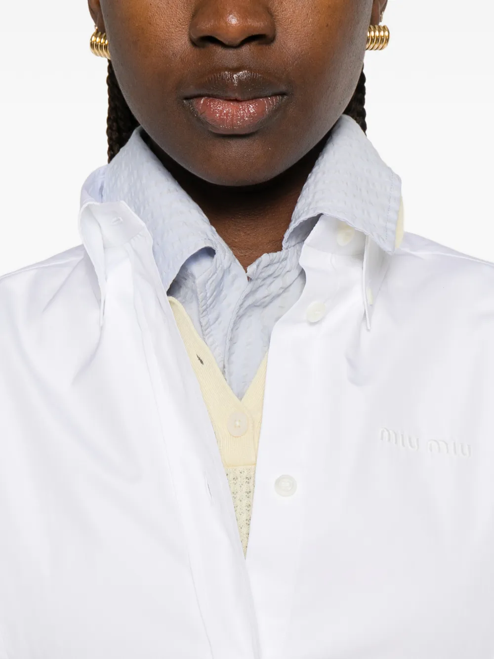 Miu Blouse met geborduurd logo en strik aan de zijkant Beige