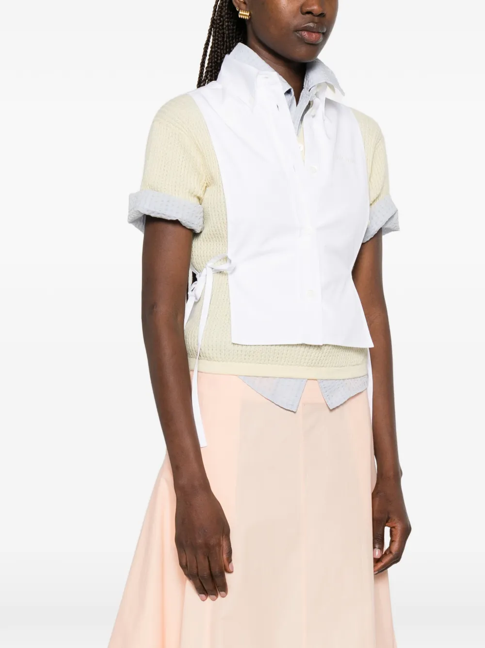 Miu Blouse met geborduurd logo en strik aan de zijkant Beige