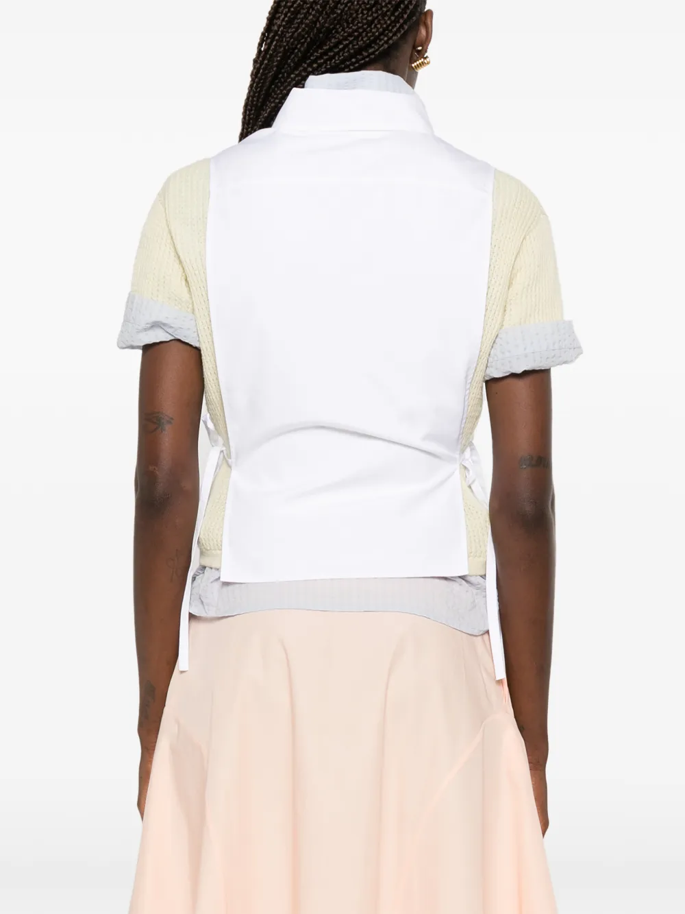 Miu Blouse met geborduurd logo en strik aan de zijkant Beige