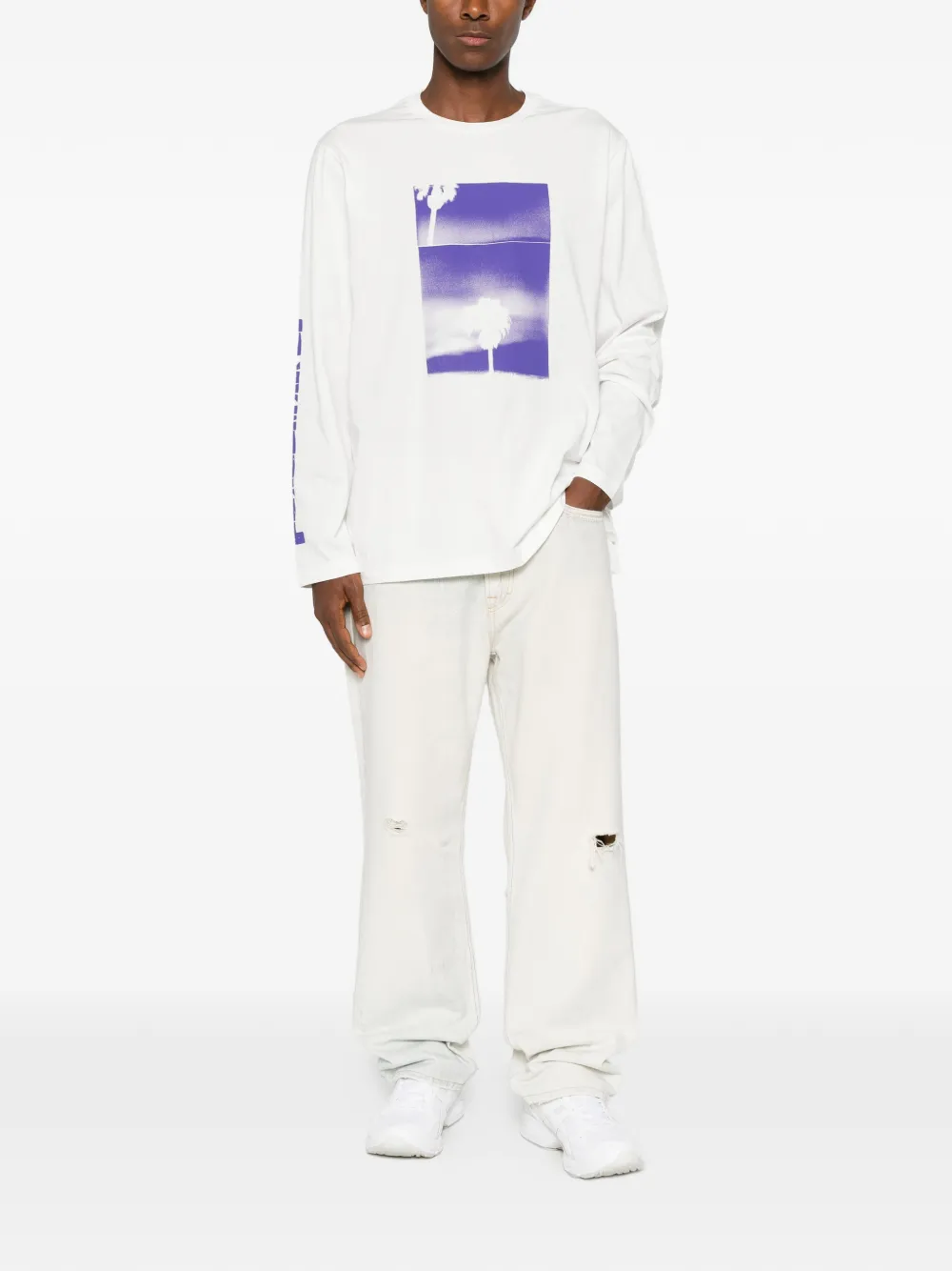 OAMC Peacemaker T-shirt met panorama-print en lange mouwen Wit