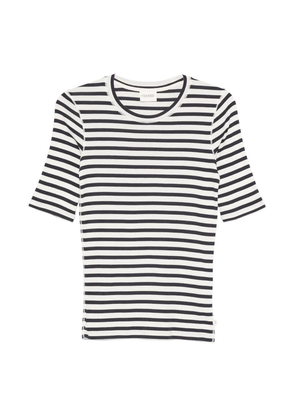 Closed striped ribbed-knit T-shirt - Bianco