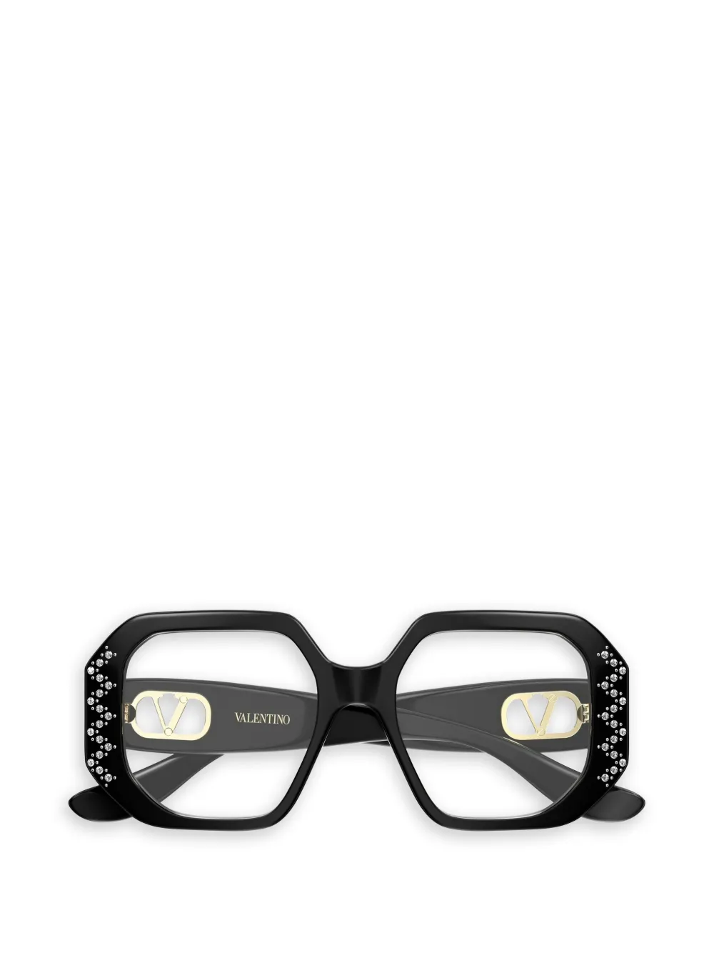 VALENTINO GARAVANI EYEWEAR crystal-embellished geometric-frame glasses - Nero