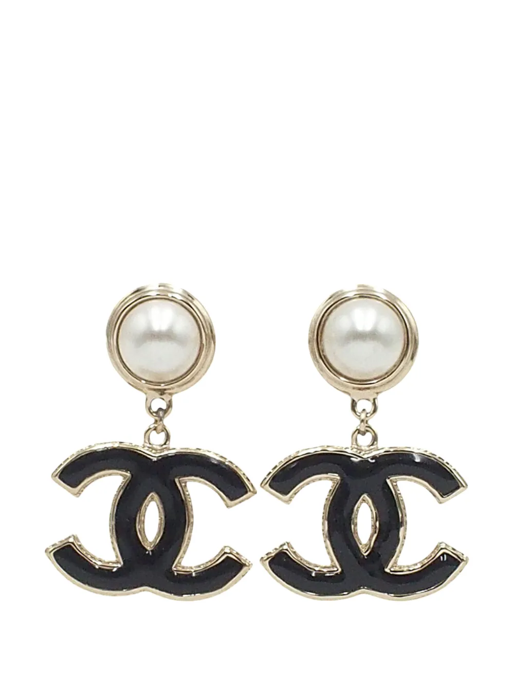 CHANEL Pre-Owned 2024 CC Gold Plated Enamel Faux Pearl Drop Push Back Earrings costume earrings - Oro