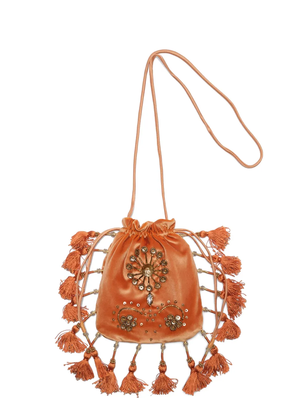 MALIPARMI bead-embellished tassel cross body bag - Arancione
