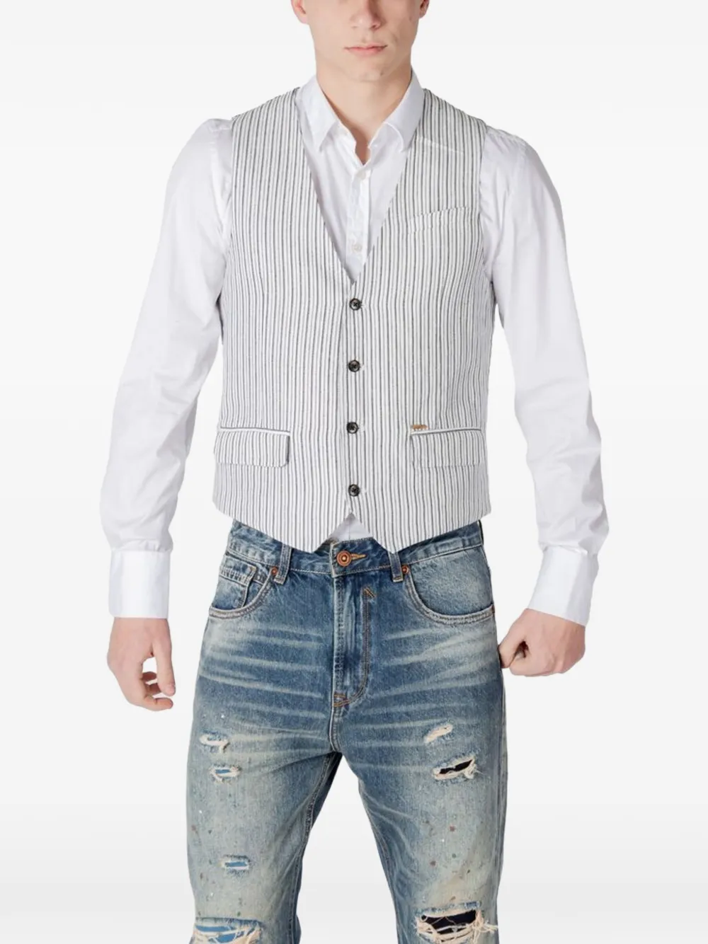 GIANNI LUPO pinstripe waistcoat - Black