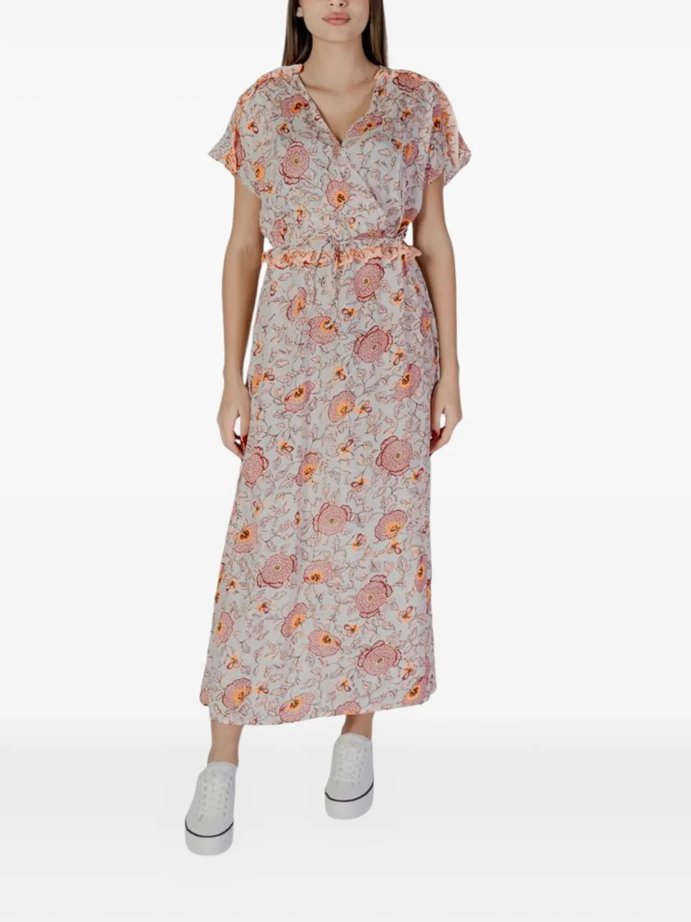 b.young floral-print wrap-style midi dress - Grigio