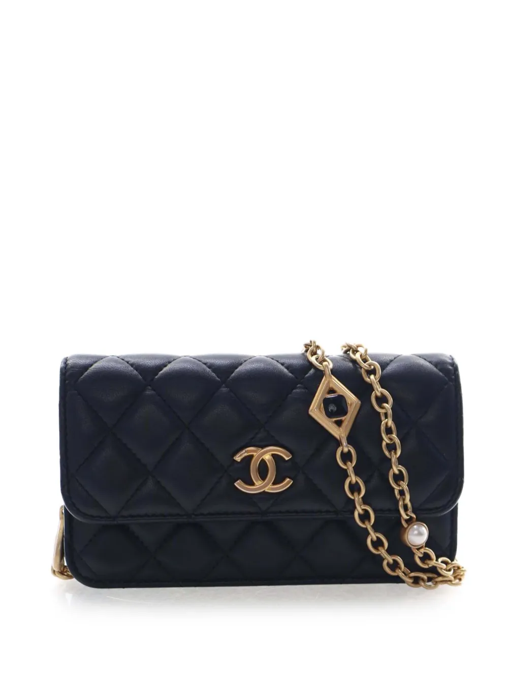 CHANEL Pre-Owned 2021-2026 CC Quilted Lambskin Enamel and Pearl Wallet On Chain crossbody bag - Nero