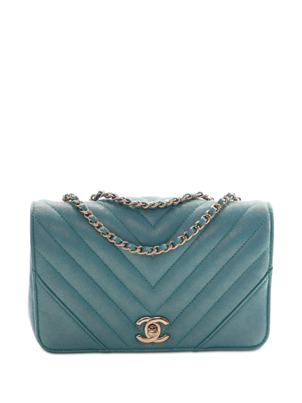 CHANEL Pre-Owned 2019 Mini Chevron Caviar Statement Flap crossbody bag - Blu