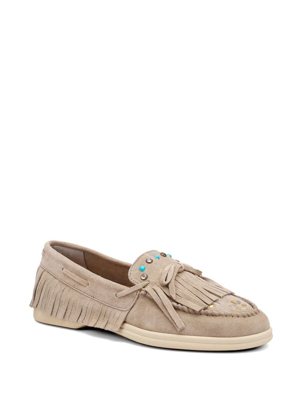 FRAU fringed-detail bead-embellished derby shoes Beige
