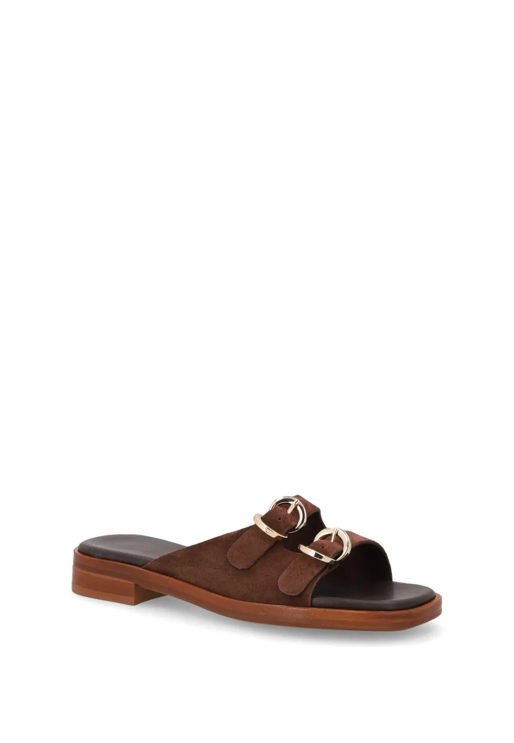 Frau Double-buckle Suede Sliders In Brown