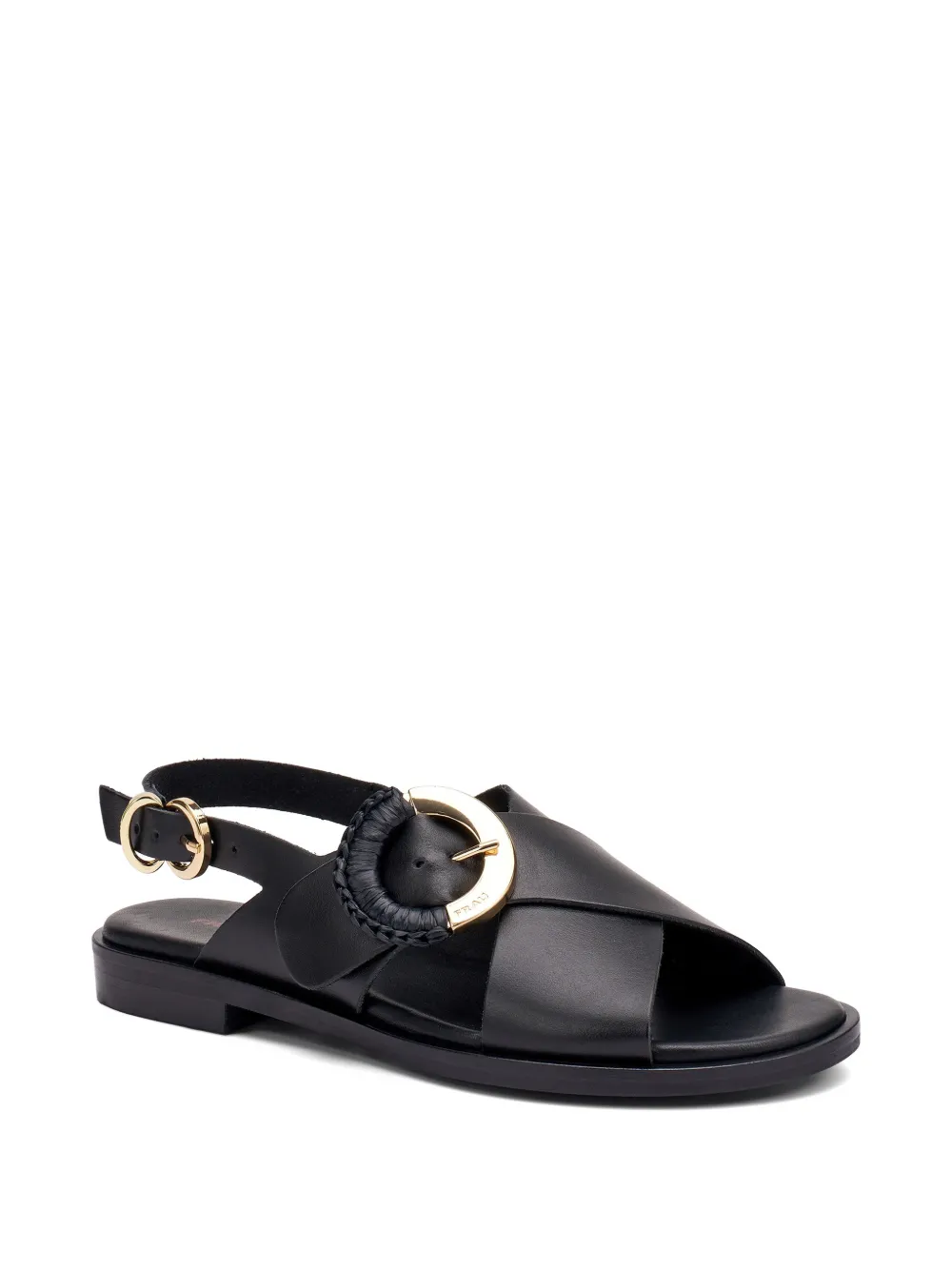 FRAU raffia-weave buckle leather sandals Zwart