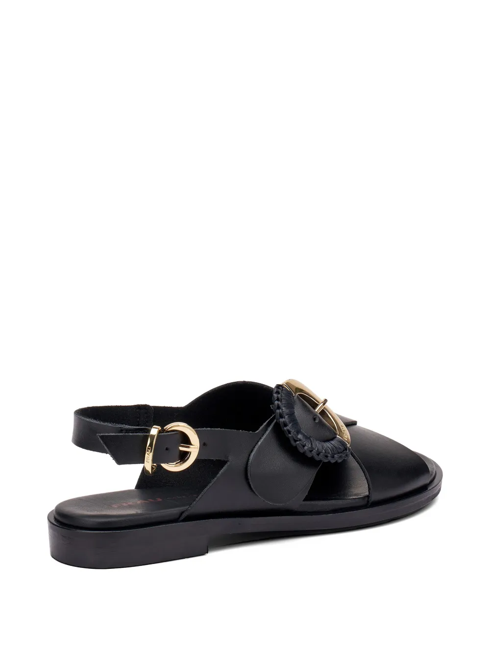 FRAU raffia-weave buckle leather sandals Zwart