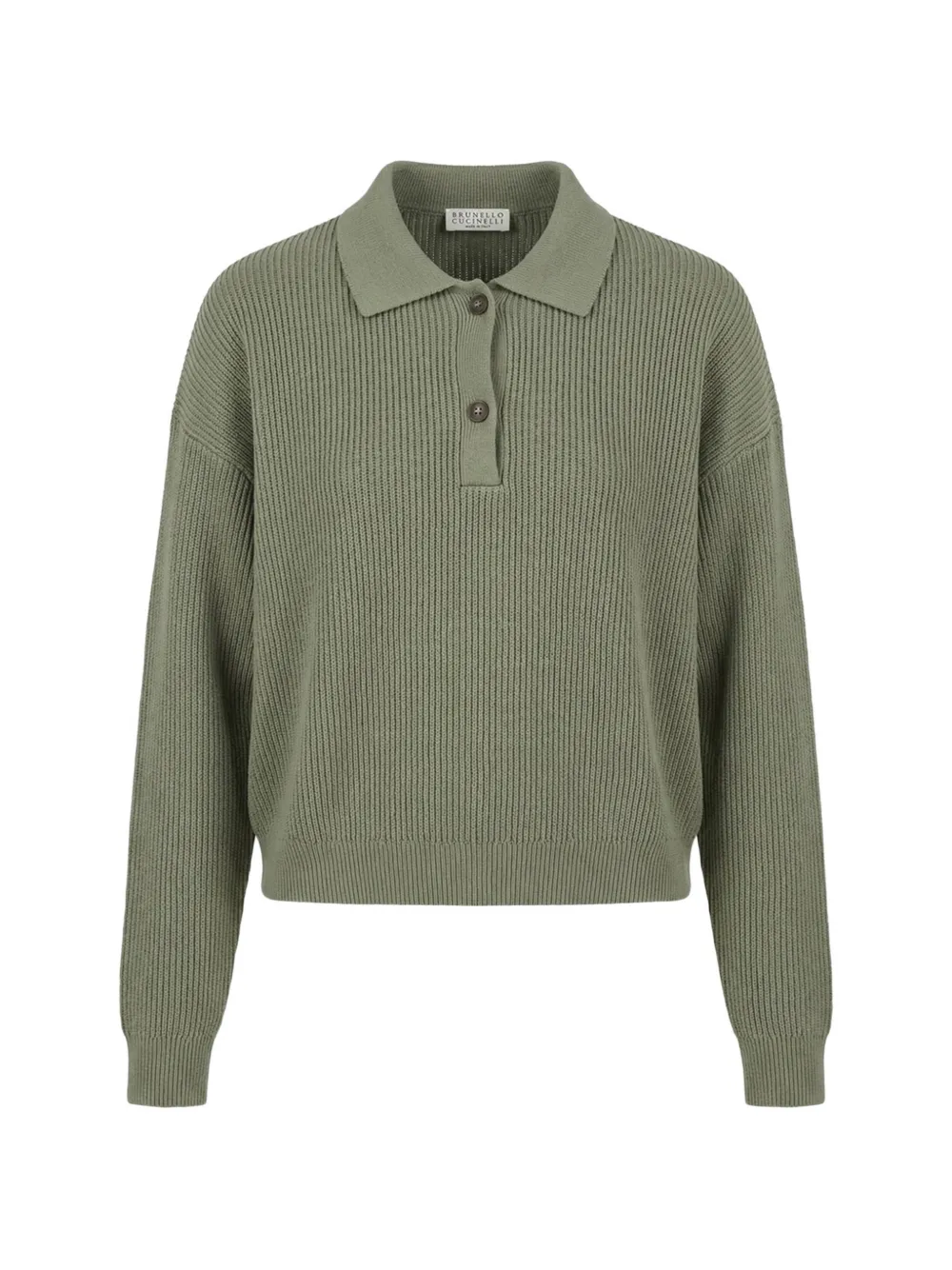 Brunello Cucinelli ribbed-knit polo-collar sweater - Verde