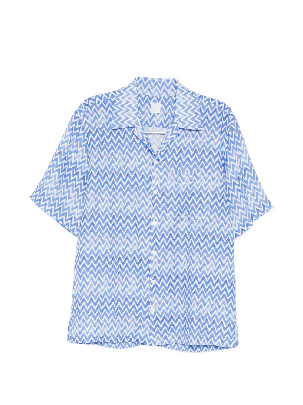 120% Lino chevron-print short-sleeved shirt - Blue