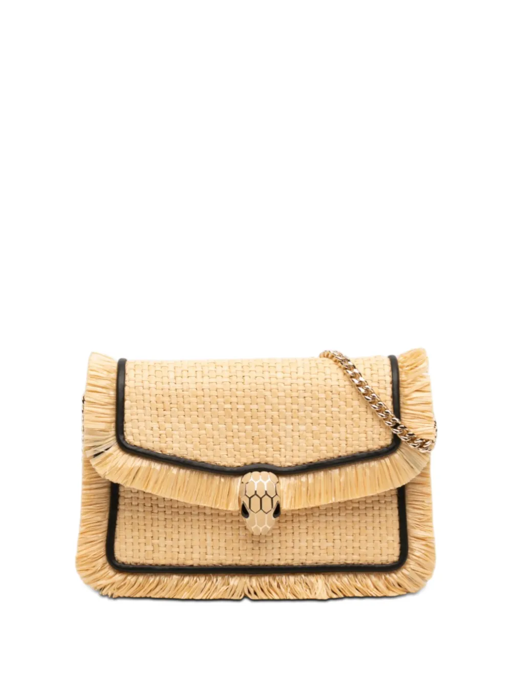 Bvlgari Pre-Owned 2021-2026 Mini Raffia Serpenti Forever Fringe crossbody bag - Neutrals