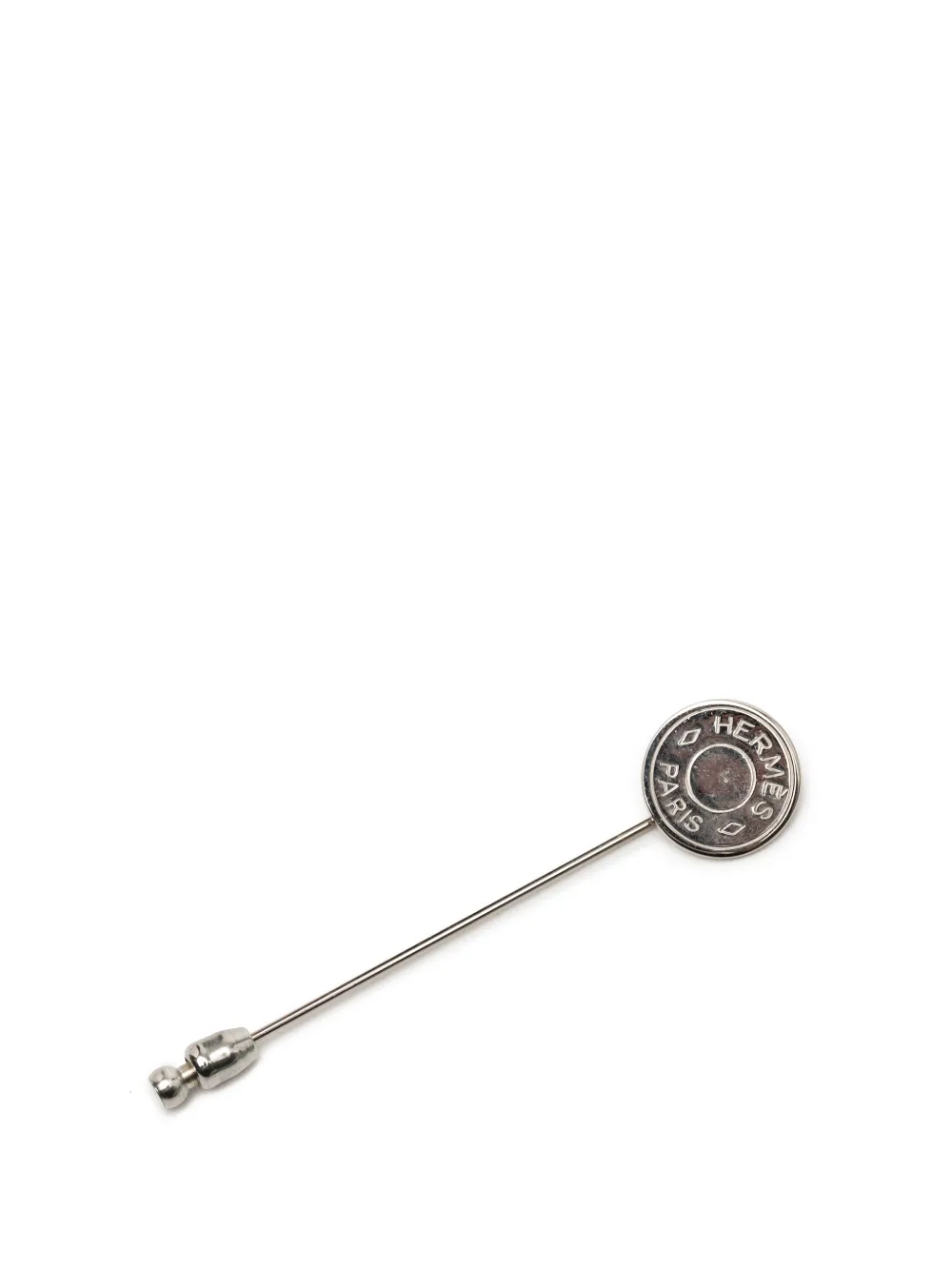 Pre-owned Hermes 2010-2025 Palladium Plated Clou De Selle Stick Pin Brooch Costume Brooch In Silver