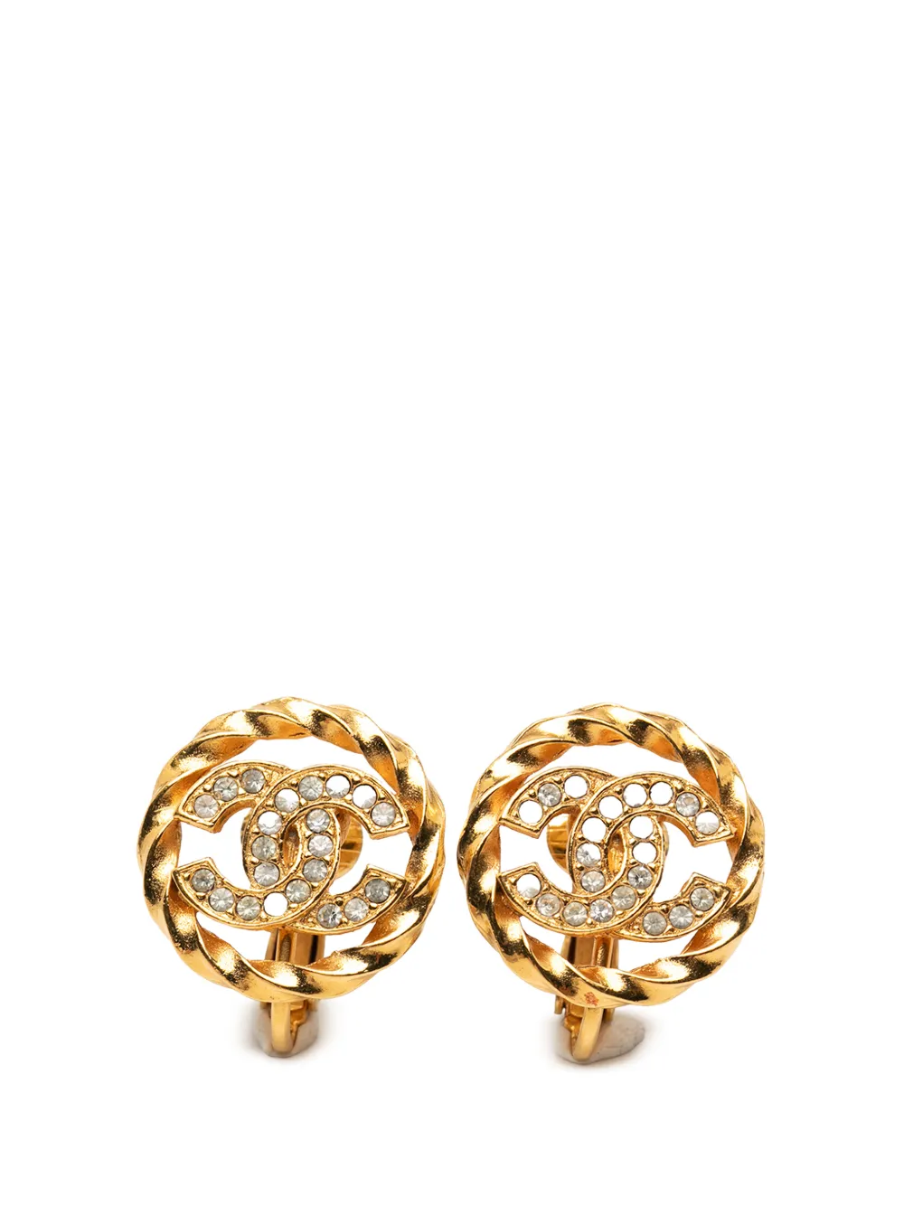 CHANEL Pre-Owned 1950-1970 Gold Plated CC Crystal Twisted Round Clip On Earrings costume earrings - Oro