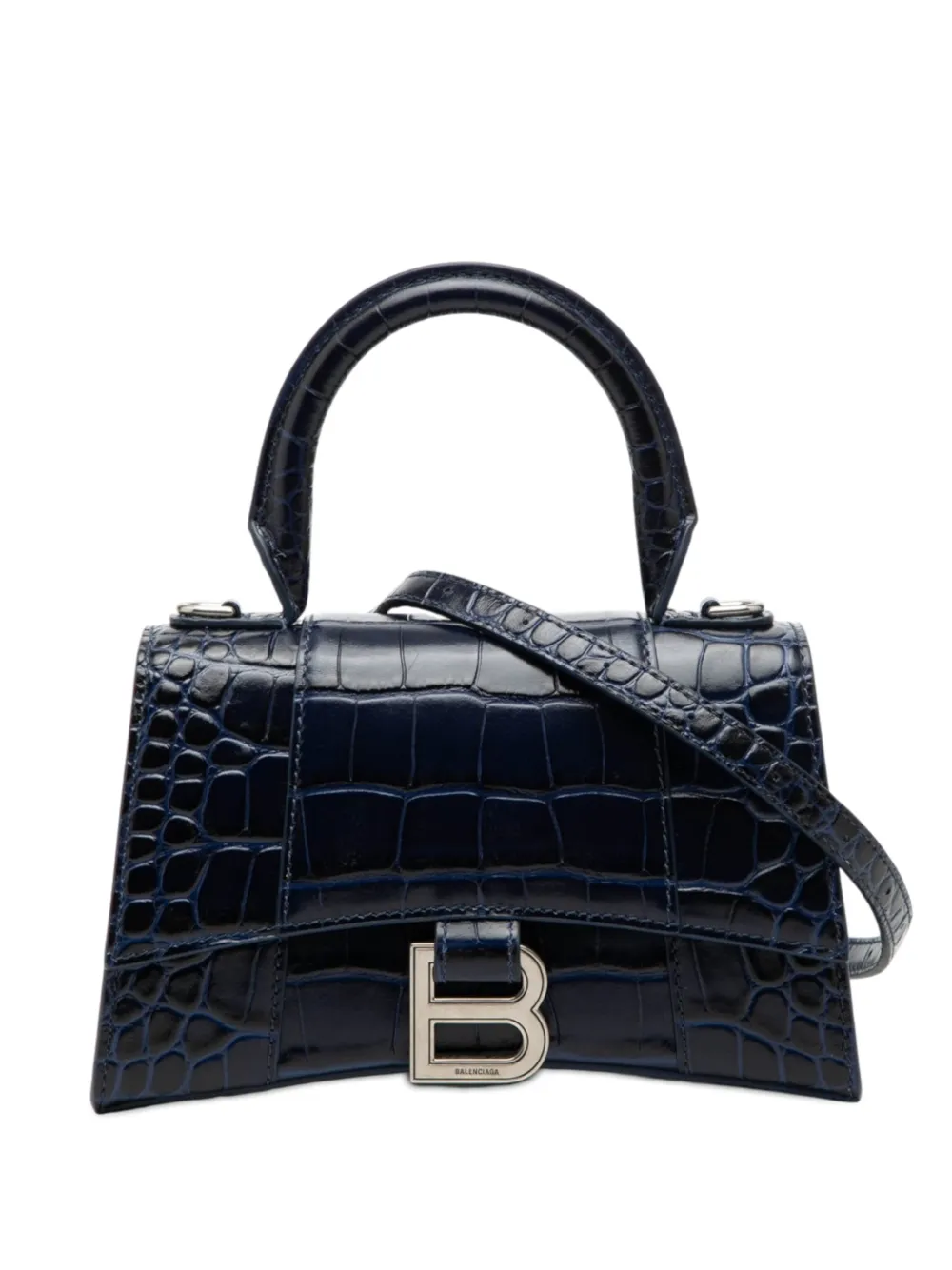 Balenciaga Pre-Owned 2021 Croc Embossed Hourglass Top Handle Bag XS satchel - Blu