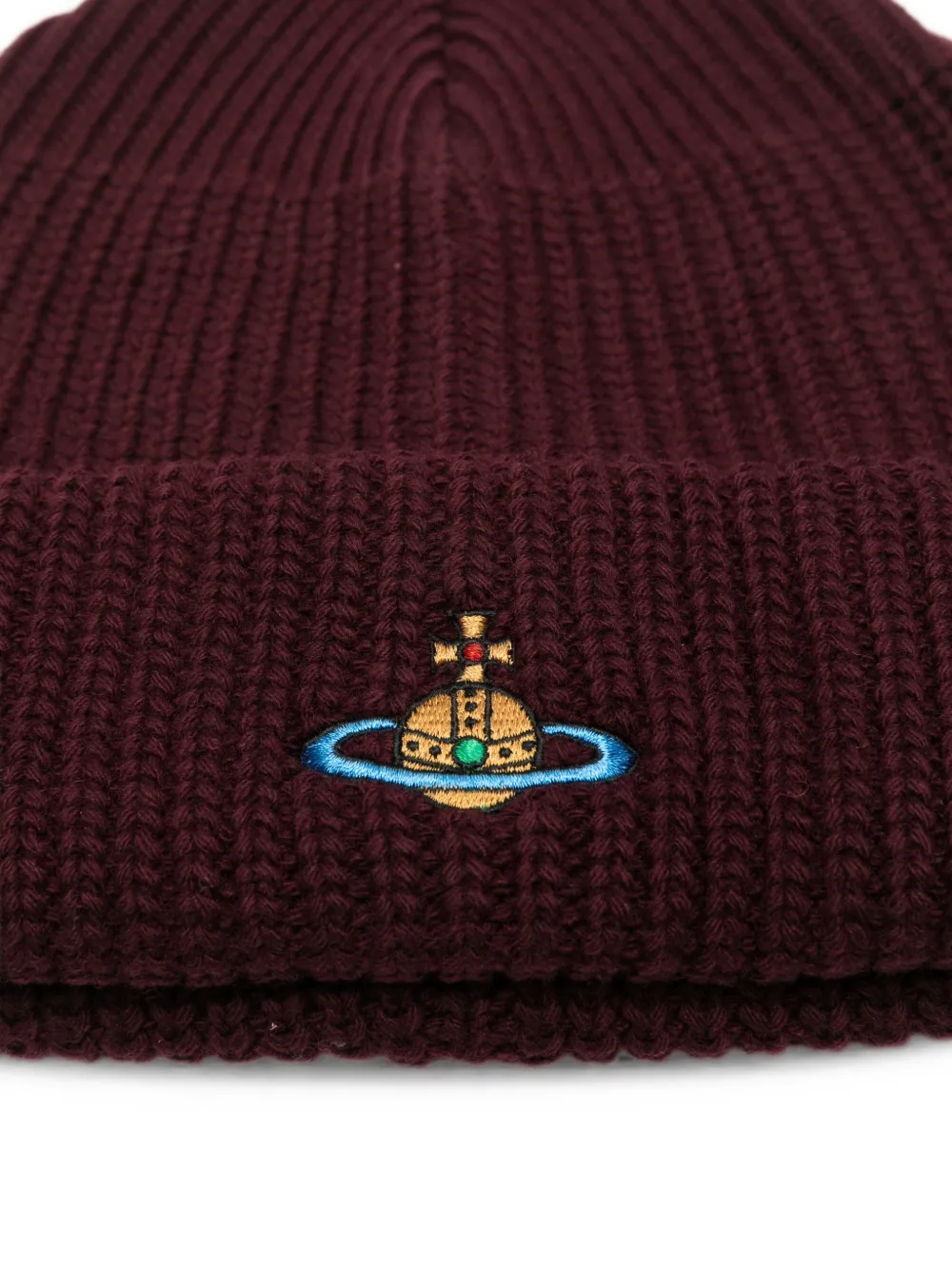 Vivienne Westwood Ribgebreide muts met geborduurd Orb-logo Rood