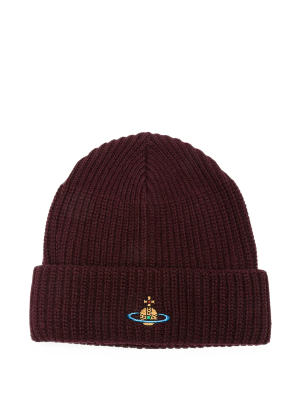 Vivienne Westwood Orb-embroidered ribbed-knit beanie hat