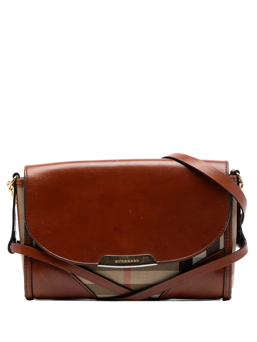 Burberry Pre-Owned 2000-2017 Leather and House Check Canvas Bridle Abbott crossbody bag - Marrone