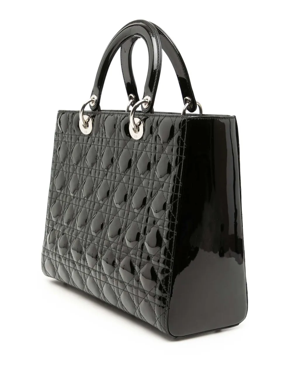 Dior Pre-owned 2013 Large Patent Cannage Lady Dior Satchel in Black, view 3