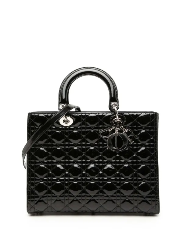 Dior Pre-owned 2013 Large Patent Cannage Lady Dior Satchel in Black